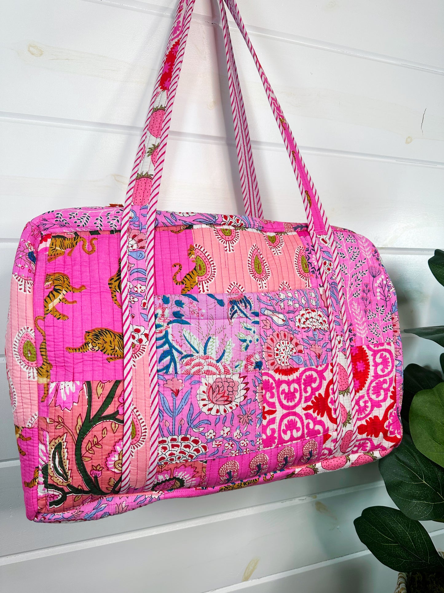 Pink Patchwork Quilted Weekender Overnight Bag