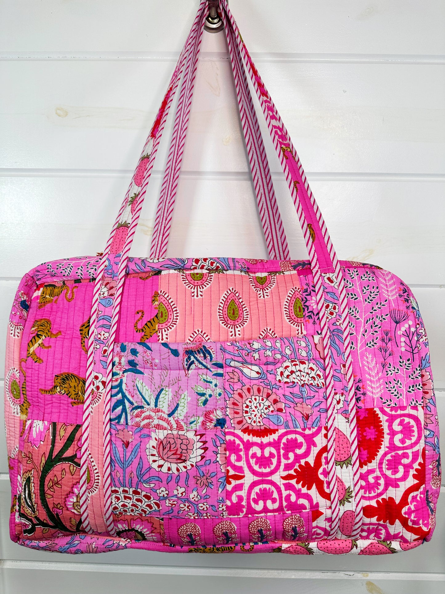 Pink Patchwork Quilted Weekender Overnight Bag