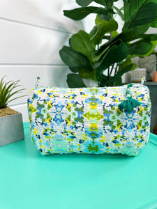 Aqua Tie Dye Print Quilted Makeup Cosmetics Toiletry Bag