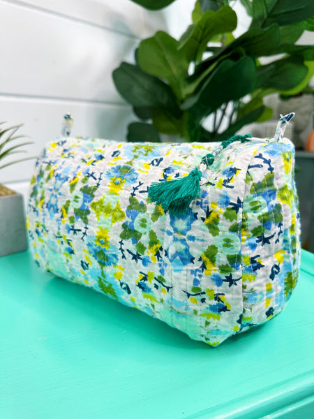 Aqua Tie Dye Print Quilted Makeup Cosmetics Toiletry Bag