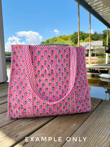 Pink and Blue Tiger Print Quilted Cotton Tote Bag