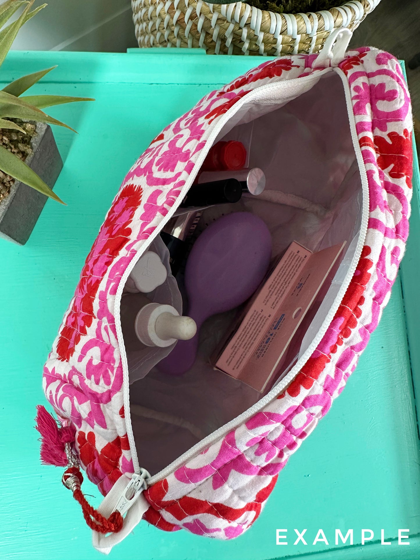 Magenta and Aqua Tiger Print Quilted Makeup Cosmetics Toiletry Bag