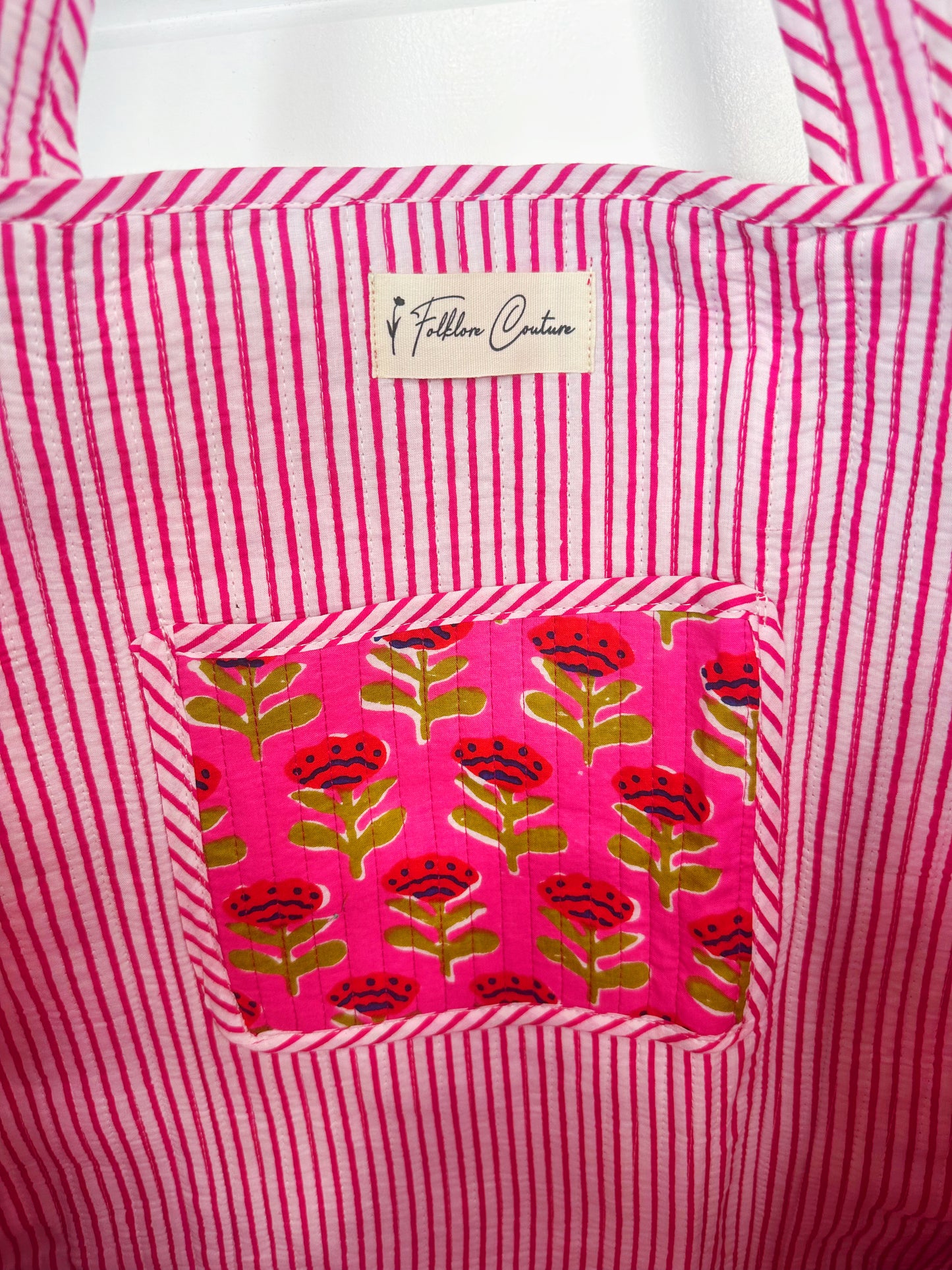 Hot Pink and Red Floral Print Quilted Cotton Tote Bag