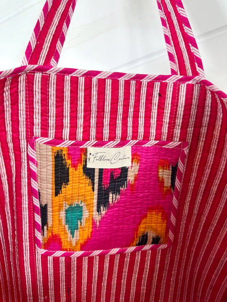 Pink Southwest Ikat Print Quilted Cotton Tote Bag