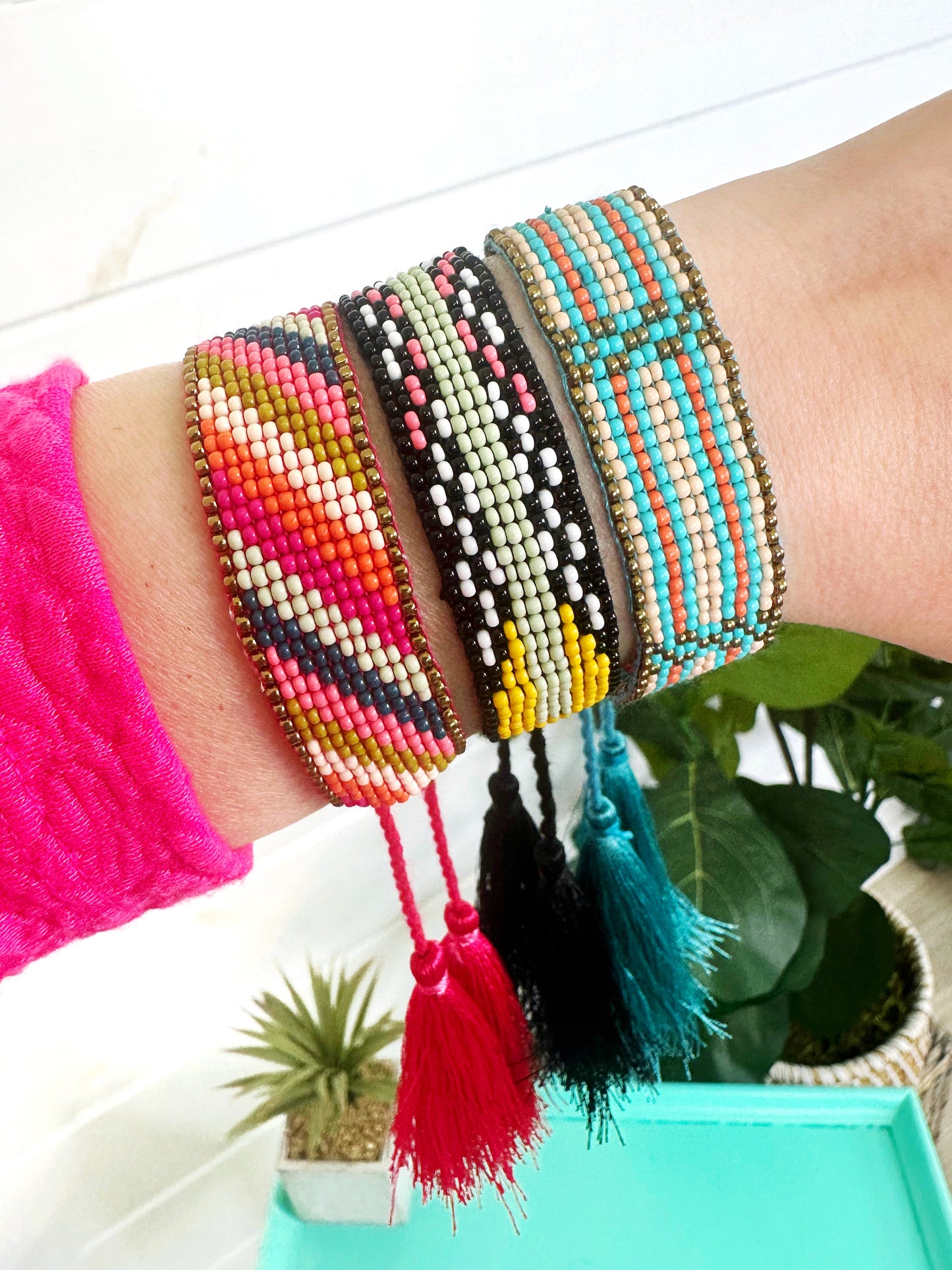 Wholesale Boho Friendship Seed Bead Statement Bracelets with Tassels - Set of 3