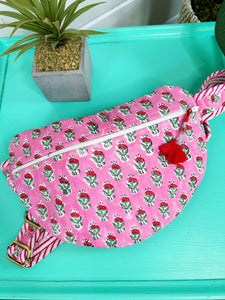 Pink Floral Quilted Belt Bag Crossbody Sling Fanny Pack