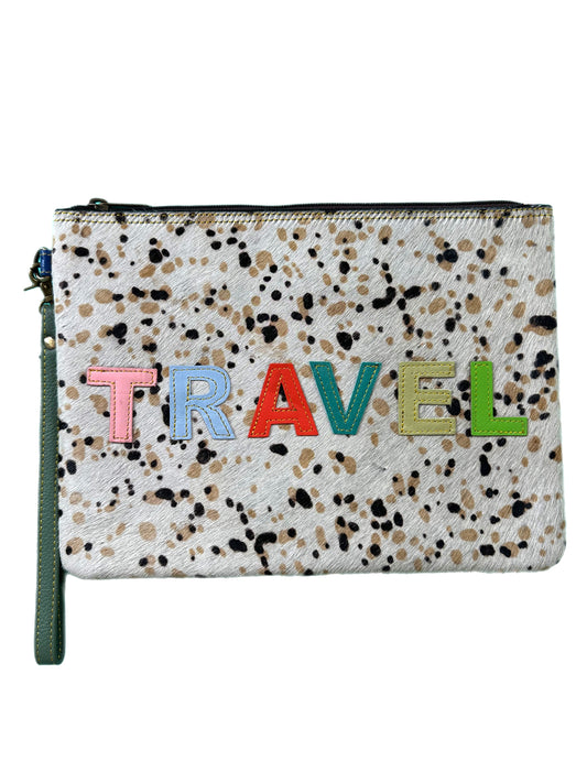 Travel Word Leather Cosmetics Bag Wristlet